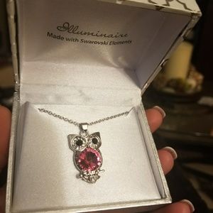 Owl pendant with Pink Swarovski crystal